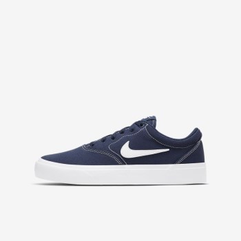 Nike SB Charge Canvas - Nagyobb Gyerek Deszkás Cipő - Sötétkék/Fehér